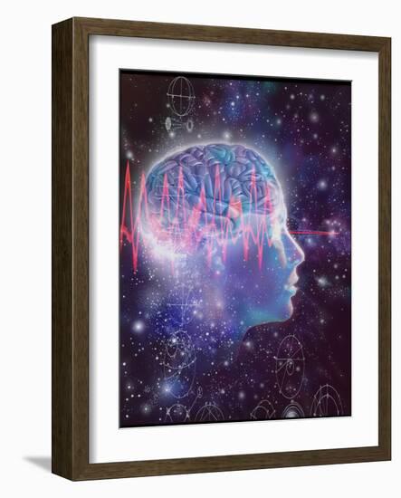 Artwork of Human Head with Brain & EEG Brainwaves-Mehau Kulyk-Framed Photographic Print