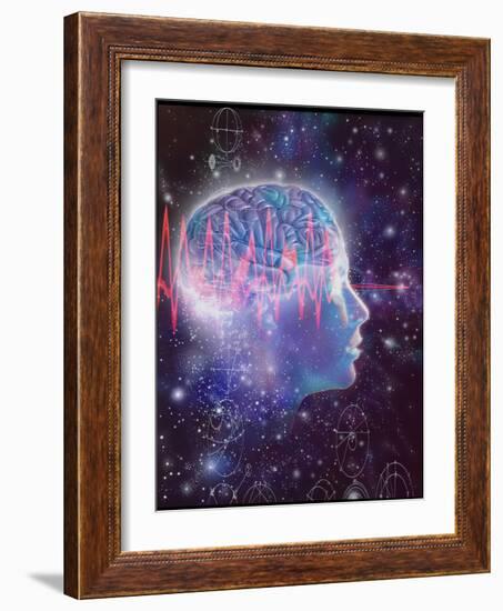 Artwork of Human Head with Brain & EEG Brainwaves-Mehau Kulyk-Framed Photographic Print