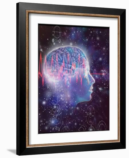 Artwork of Human Head with Brain & EEG Brainwaves-Mehau Kulyk-Framed Photographic Print