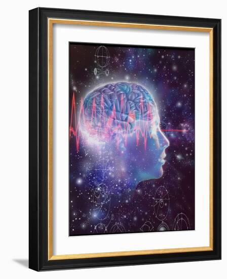Artwork of Human Head with Brain & EEG Brainwaves-Mehau Kulyk-Framed Photographic Print