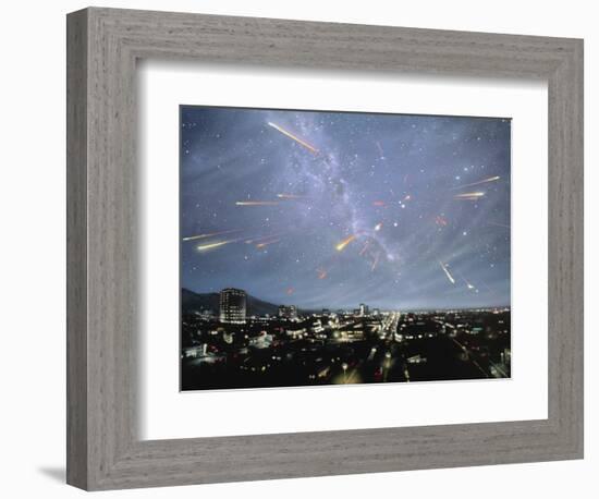 Artwork of Meteor Shower Over a City-Chris Butler-Framed Photographic Print