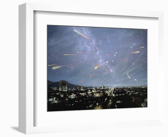 Artwork of Meteor Shower Over a City-Chris Butler-Framed Photographic Print