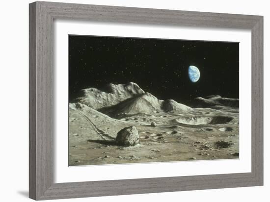 Artwork of Moon's Surface with Earth In the Sky-Ludek Pesek-Framed Photographic Print