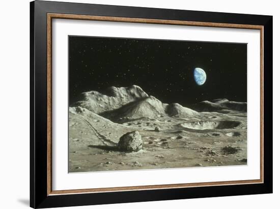 Artwork of Moon's Surface with Earth In the Sky-Ludek Pesek-Framed Photographic Print