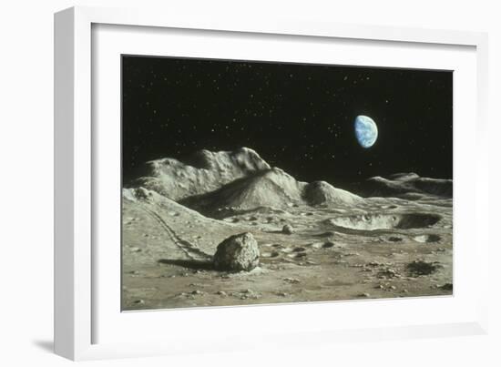 Artwork of Moon's Surface with Earth In the Sky-Ludek Pesek-Framed Photographic Print