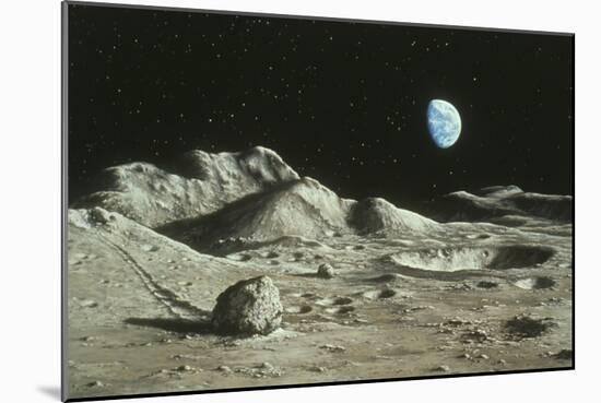Artwork of Moon's Surface with Earth In the Sky-Ludek Pesek-Mounted Photographic Print