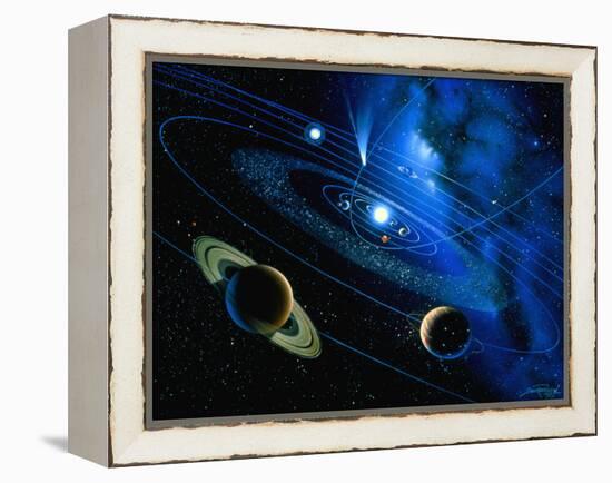 Artwork of Solar System And Comet-Detlev Van Ravenswaay-Framed Premier Image Canvas