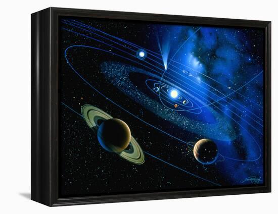 Artwork of Solar System And Comet-Detlev Van Ravenswaay-Framed Premier Image Canvas