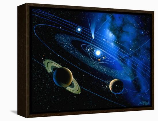 Artwork of Solar System And Comet-Detlev Van Ravenswaay-Framed Premier Image Canvas