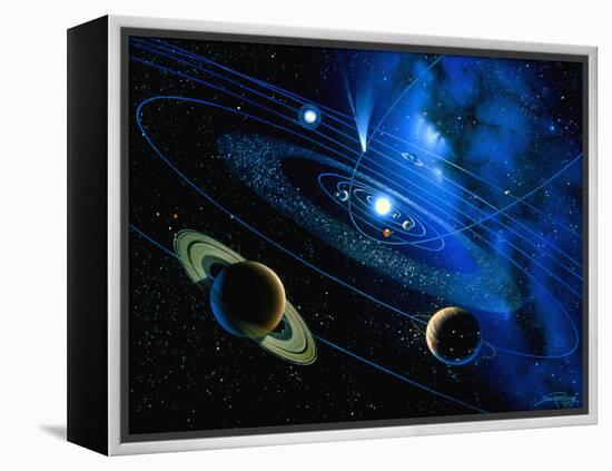 Artwork of Solar System And Comet-Detlev Van Ravenswaay-Framed Premier Image Canvas