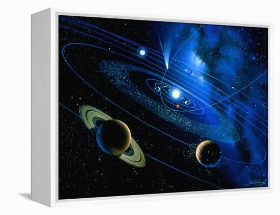 Artwork of Solar System And Comet-Detlev Van Ravenswaay-Framed Premier Image Canvas