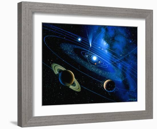 Artwork of Solar System And Comet-Detlev Van Ravenswaay-Framed Photographic Print