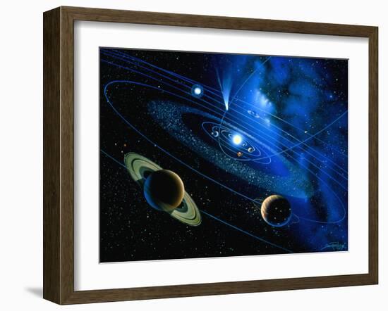 Artwork of Solar System And Comet-Detlev Van Ravenswaay-Framed Photographic Print