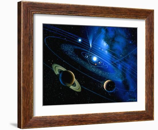 Artwork of Solar System And Comet-Detlev Van Ravenswaay-Framed Photographic Print