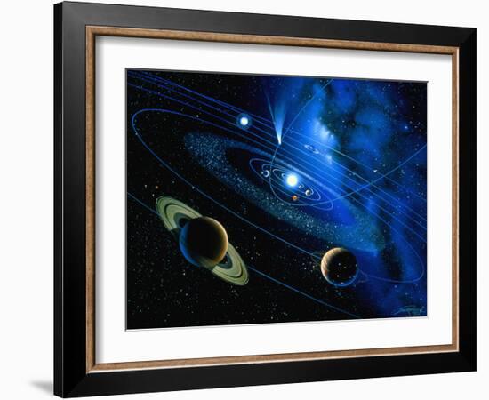 Artwork of Solar System And Comet-Detlev Van Ravenswaay-Framed Photographic Print