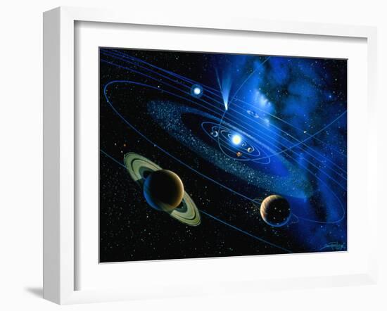 Artwork of Solar System And Comet-Detlev Van Ravenswaay-Framed Photographic Print