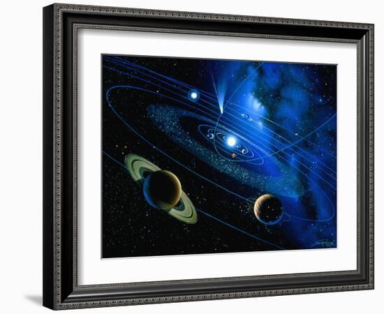 Artwork of Solar System And Comet-Detlev Van Ravenswaay-Framed Photographic Print