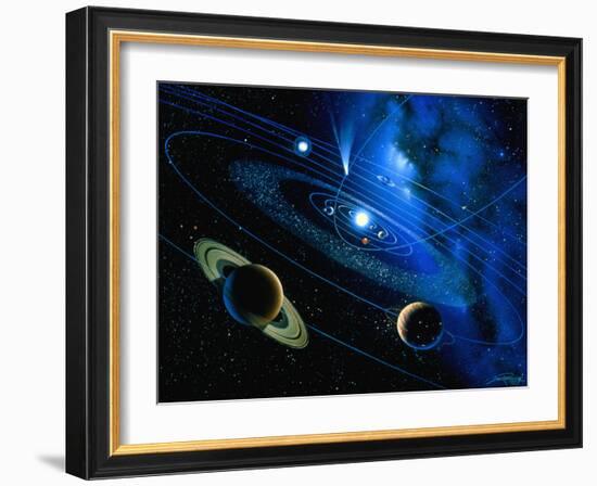 Artwork of Solar System And Comet-Detlev Van Ravenswaay-Framed Photographic Print