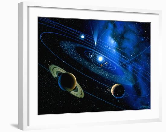 Artwork of Solar System And Comet-Detlev Van Ravenswaay-Framed Photographic Print