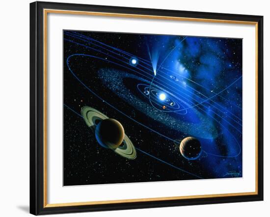 Artwork of Solar System And Comet-Detlev Van Ravenswaay-Framed Photographic Print