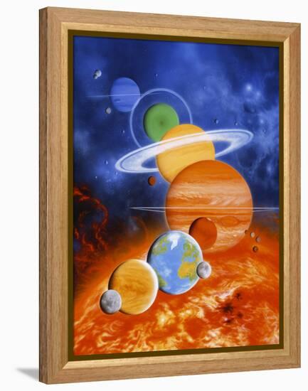 Artwork of Sun And Planets of Solar System-Julian Baum-Framed Premier Image Canvas