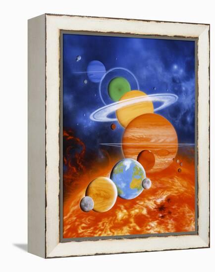 Artwork of Sun And Planets of Solar System-Julian Baum-Framed Premier Image Canvas