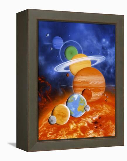 Artwork of Sun And Planets of Solar System-Julian Baum-Framed Premier Image Canvas