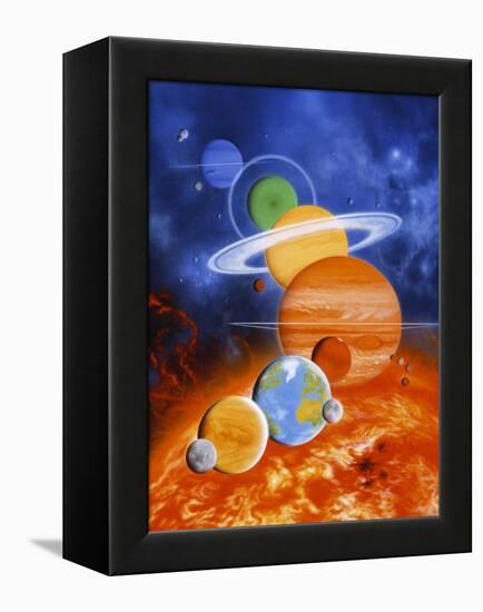 Artwork of Sun And Planets of Solar System-Julian Baum-Framed Premier Image Canvas