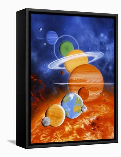 Artwork of Sun And Planets of Solar System-Julian Baum-Framed Premier Image Canvas