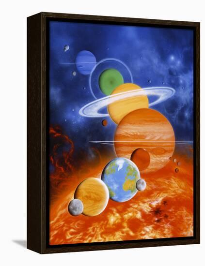 Artwork of Sun And Planets of Solar System-Julian Baum-Framed Premier Image Canvas