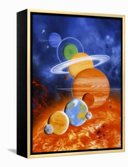 Artwork of Sun And Planets of Solar System-Julian Baum-Framed Premier Image Canvas