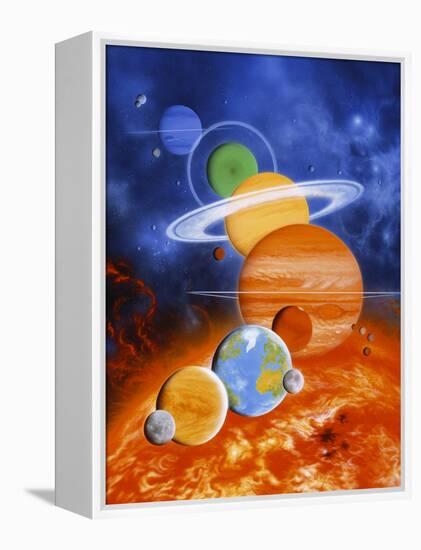 Artwork of Sun And Planets of Solar System-Julian Baum-Framed Premier Image Canvas