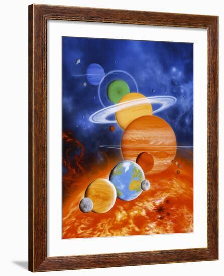 Artwork of Sun And Planets of Solar System-Julian Baum-Framed Photographic Print