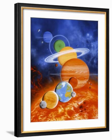 Artwork of Sun And Planets of Solar System-Julian Baum-Framed Photographic Print