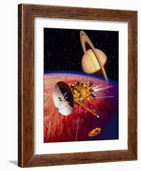 Artwork of the Cassini Spacecraft Near Titan-David Ducros-Framed Photographic Print