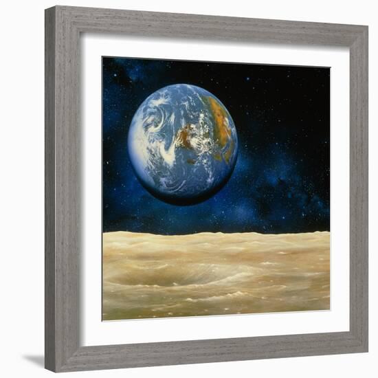 Artwork of the Earth As Seen From the Moon-null-Framed Premium Photographic Print