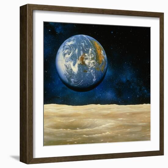 Artwork of the Earth As Seen From the Moon-null-Framed Premium Photographic Print