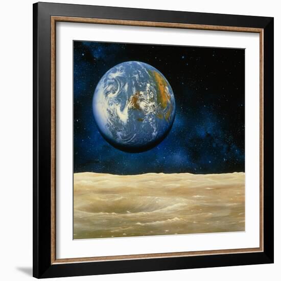 Artwork of the Earth As Seen From the Moon-null-Framed Premium Photographic Print