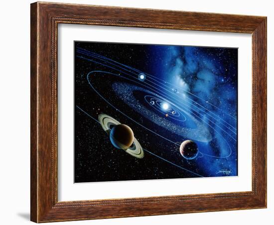 Artwork of the Solar System with Planetary Orbits-Detlev Van Ravenswaay-Framed Photographic Print