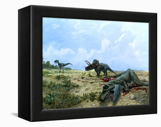 Artwork of Tyrannosaurus & Triceratops Dinosaurs-Chris Butler-Framed Premier Image Canvas