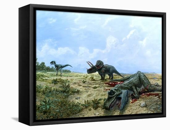 Artwork of Tyrannosaurus & Triceratops Dinosaurs-Chris Butler-Framed Premier Image Canvas