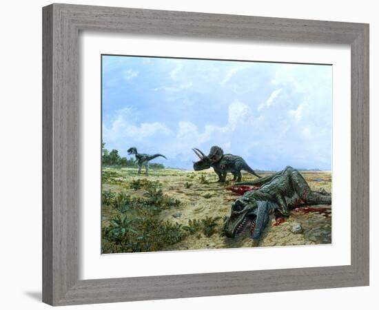 Artwork of Tyrannosaurus & Triceratops Dinosaurs-Chris Butler-Framed Photographic Print