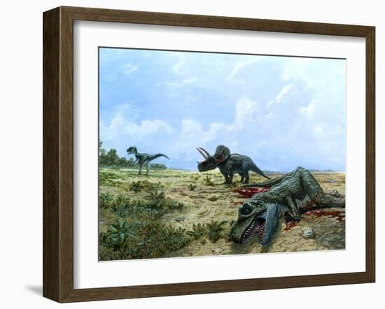 Artwork of Tyrannosaurus & Triceratops Dinosaurs-Chris Butler-Framed Photographic Print