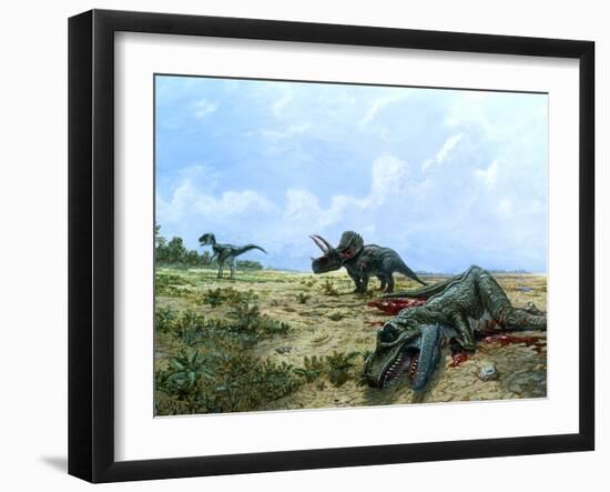Artwork of Tyrannosaurus & Triceratops Dinosaurs-Chris Butler-Framed Photographic Print