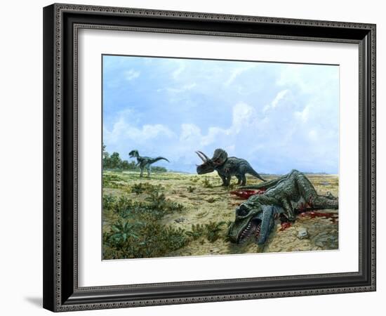 Artwork of Tyrannosaurus & Triceratops Dinosaurs-Chris Butler-Framed Photographic Print