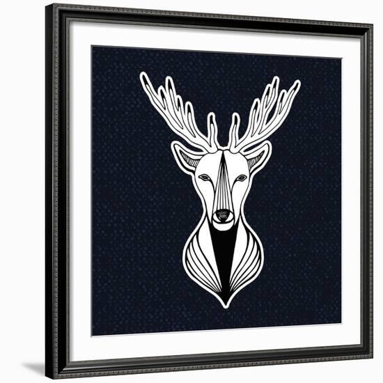 Artwork with Deer Head. Hipster Print, Sticker or Element for Design. Vector Line Art Hipster Illus-worldion-Framed Art Print