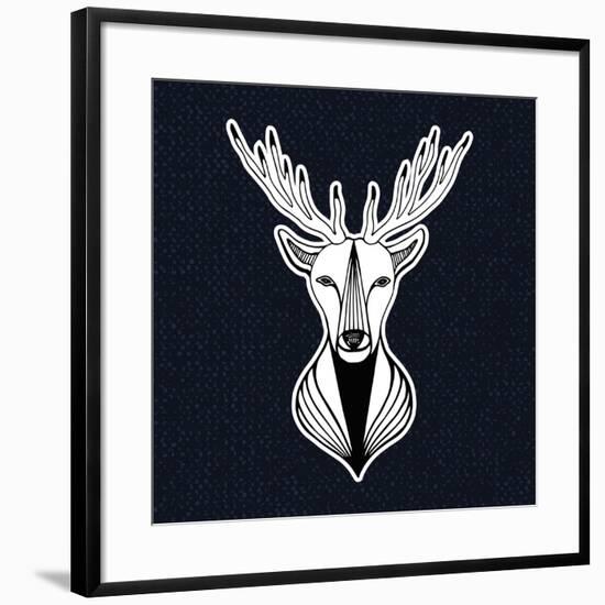 Artwork with Deer Head. Hipster Print, Sticker or Element for Design. Vector Line Art Hipster Illus-worldion-Framed Art Print