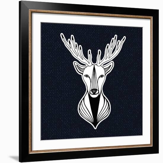 Artwork with Deer Head. Hipster Print, Sticker or Element for Design. Vector Line Art Hipster Illus-worldion-Framed Art Print