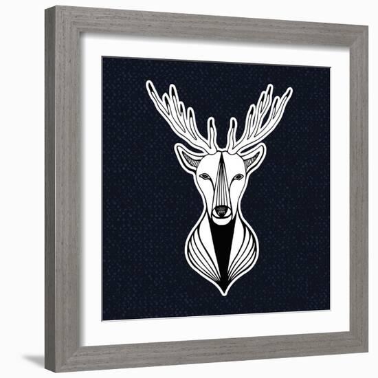 Artwork with Deer Head. Hipster Print, Sticker or Element for Design. Vector Line Art Hipster Illus-worldion-Framed Art Print