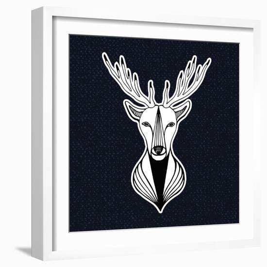 Artwork with Deer Head. Hipster Print, Sticker or Element for Design. Vector Line Art Hipster Illus-worldion-Framed Art Print